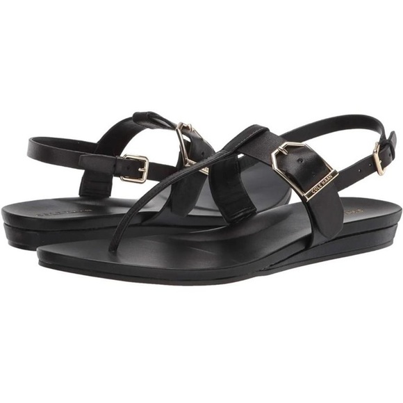 Nib Cole Haan Francine Demi Wedge Leather Sandals - black - Picture 1 of 11